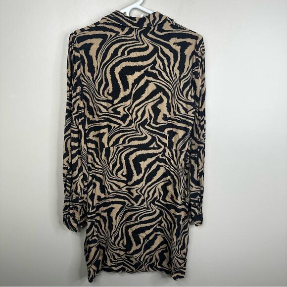 NEW GANNI Dress Womens 40/ US L Tan Black Zebra Print Crepe Mini Long Sleeves - Picture 3 of 10